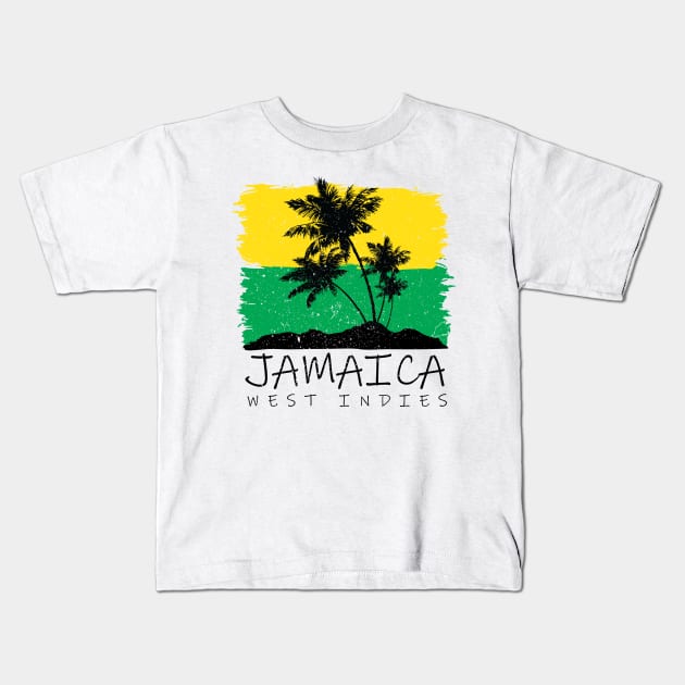 Jamaican National Colors and Palm Silhouette Kids T-Shirt by IslandConcepts